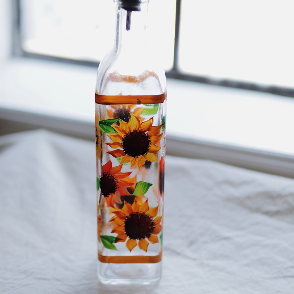 Sunflower painted oil server bottle